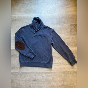 Polo Ralph Lauren Shawl Collar Blue Pullover Cotton Sweater Size L Elbow Patches